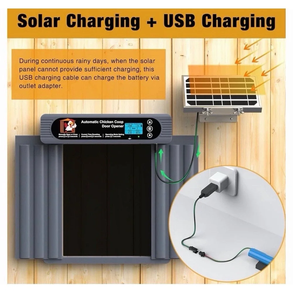 DC & Battery Powered Automatic Chicken Coop Door Opener Light Sensor Timer